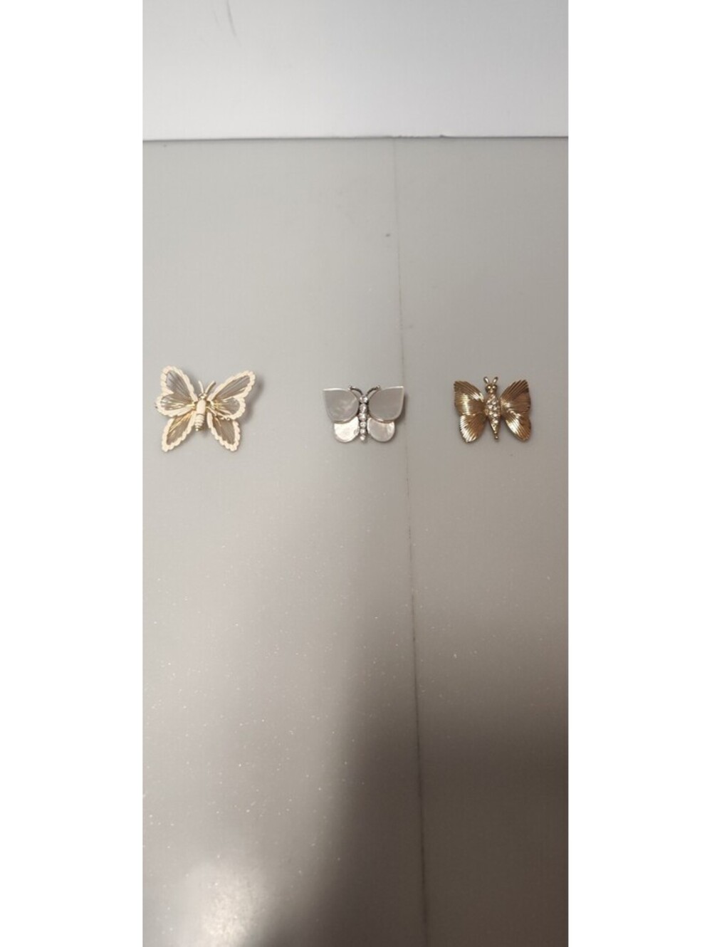 Vintage MONET Butterfly Brooch Lot 3 Signed Gold Tone Rhinestone Enamel